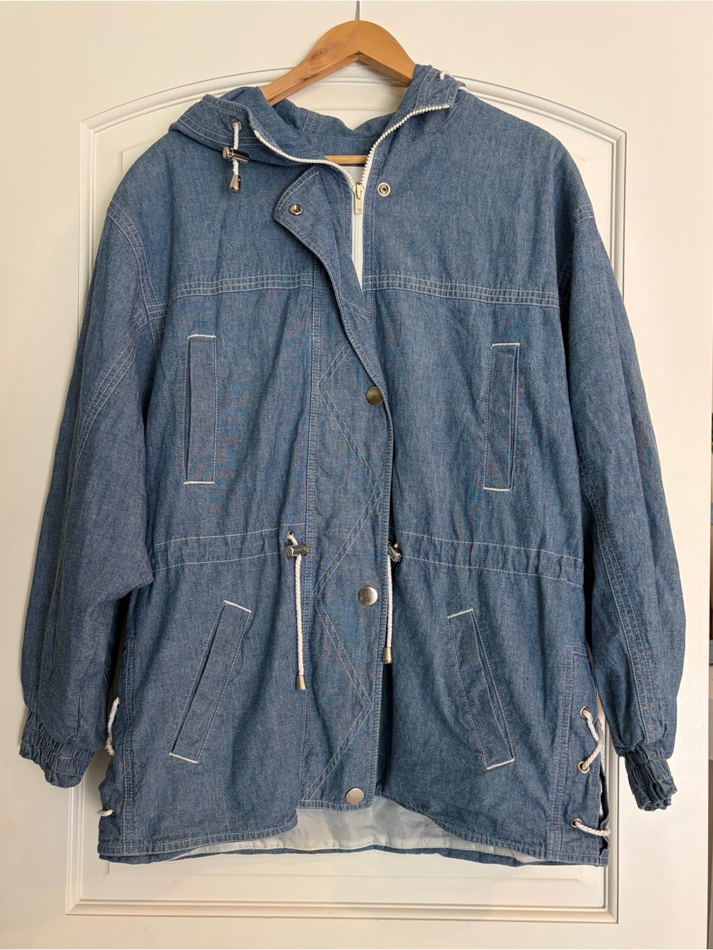 London Fog Women’s Blue Hooded Anorak Mid-Length Zip Snap Jacket Size L
